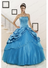 In Stock Spring Wonderful Strapless Appliques Quinceanera Dresses in Teal