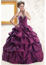 In Stock Sweetheart Purple Quinceanera Dresses with Appliques and Pick Up