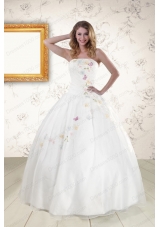 Pretty White Strapless Embroidery Cheap Sweet 16 Dresses