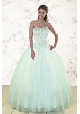 2015 Cheap Light Blue Sweet 15 Dresses with Beading