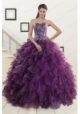 2015 Cheap Purple Quinceanera Dresses with Beading and Ruffles