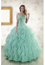 2015 Cheap Sweetheart Beading Quinceanera Dresses in Apple Green