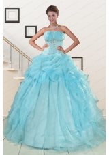 2015 Fashionable Aqua Blue Quinceanera Dresses with Beading