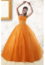 2015 Fashionable Princess Orange Quinceanera Dresses with Appliques