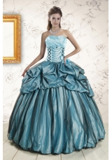 2015 Fashionable Strapless Pick Ups Quinceanera Dresses in Teal