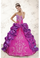 Cheap Ball Gown Embroidery Court Train Quinceanera Dresses in Purple