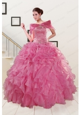 Cheap Puffy Sweetheart Pink Quinceanera Dresses with Beading