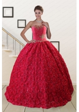 Fashionable Rolling Flower Beading 2015 Quinceanera Dresses in Coral Red