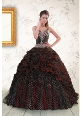 Fashionable Spaghetti Straps Burgundy Sweet 15 Dresses with Appliques and Pick Ups