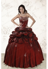 Most Popular Appliques 2015 Wine Red quinceanera gowns with Lace Up