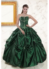 Most Popular Appliques Quinceanera Gowns in Dark Green