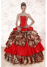 Most Popular Leopard Multi-color 2015 Quinceanera gowns with Strapless