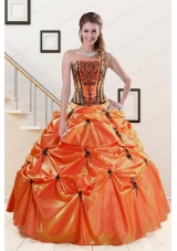 Most Popular Orange Red and Black quinceanera gowns with Appliques