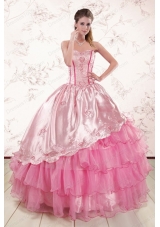 Remarkble Sweetheart Pink Quinceanera Dresses with Embroidery