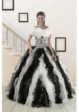 2015 New Style Black and White Quinceanera Dresses with Zebra and Ruffles