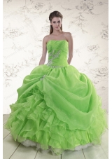 2015 New Style Puffy Strapless Appliques Quinceanera Dresses in Spring Green