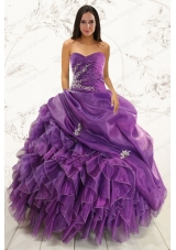 2015 New Style Purple Ball Gown Quinceanera Dress with Appliques and Ruffles