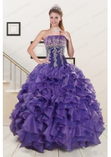 2015 New Style Purple Sweet 15 Dresses with Embroidery and Ruffles