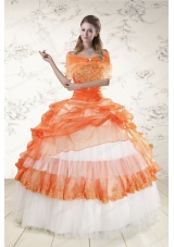 2015 New Style Strapless Orange Quinceanera Dresses with Beading and Appliques
