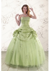 2015 New Style Sweetheart Beading Quinceanera Dress in Yellow Green