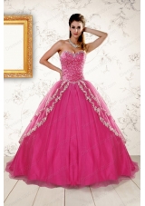 2015 New Style Sweetheart Rose Pink Quinceanera Dresses with Sequins and Appliques