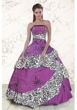 New Style Purple Quinceanera Dresses with Embroidery and Zebra