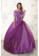 New Style Purple Sweetheart Appliques 2015 Quinceanera Dresses with Embroidery