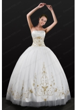New Style White Strapless 2015 Quinceanera Dress with Beading and Embroidery