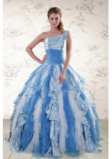 Most Popular Multi Color One Shoulder Printed Quinceanera Gowns for 2015