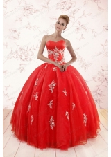 Most Popular Red Puffy Quinceanera Gowns with Appliques