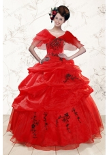 most popular Sweetheart Red Quinceanera Gowns With Applique for 2015