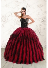 most popular Sweetheart Ruffles and Beaded Quinceanera Gowns in Red and Black