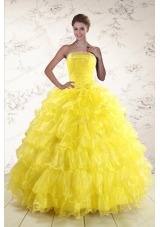 most popular Yellow Quinceanera Gowns with Beading and Ruffles