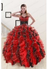 fashionable Beaded Sweetheart Organza Quinceanera Dress in Multi-color