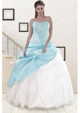fashionable Blue and White Quinceanera Dresses with Beading and Pick Ups