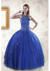 fashionable Royal Blue quinceanera dresses with Appliques and Beading for 2015