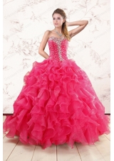 Fashionable Beading and Ruffles Sweet 15 Dresses in Hot Pink