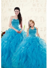 Romantic Blue Ball Gown Sequins and Ruffles Princesita Dress