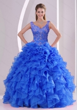Exquisite and Detachable Beading and Ruffles Royal Blue Sweet 16 Dresses