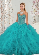 2015 Detachable and Elegant Beading and Ruffles Sweet 15 Dresses in Turquoise