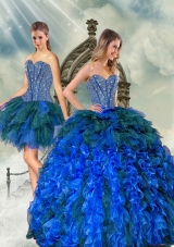 2015 Detachable and New Style Beading and Ruffles Quince Dresses in Royal Blue and Teal