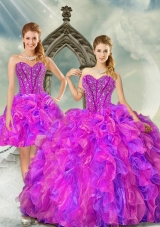 2015 Detachable Fuchsia and Lavender Quince Dresses with Beading and Ruffles