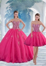 2015 Elegant Sweetheart Hot Pink Sequins and Appliques Prom Dresses