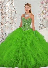 2015 Fashionable Beading and Ruffles Spring Green Sweet 15 Dresses