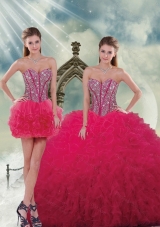 Detachable and Elegant Beading and Ruffles Red Sweet 16 Dresses
