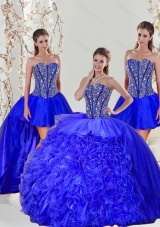 Detachable and Elegant Beading and Ruffles Sweet 16 Dresses in Royal Blue for 2015