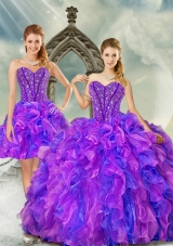 Detachable and Fashionable Blue and Lavender Dresses for Quince with Beading and Ruffles
