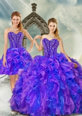 Detachable and Most Popular Beading and Ruffles Quince Dresses in Purple and Blue for 2015