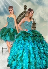 Detachable and Most Popular Multi Color Beading and Ruffles Sweet 15 Dresses for 2015