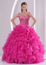 Most Popular Hot Pink Quince Dresses with Beading and Ruffles for 2015